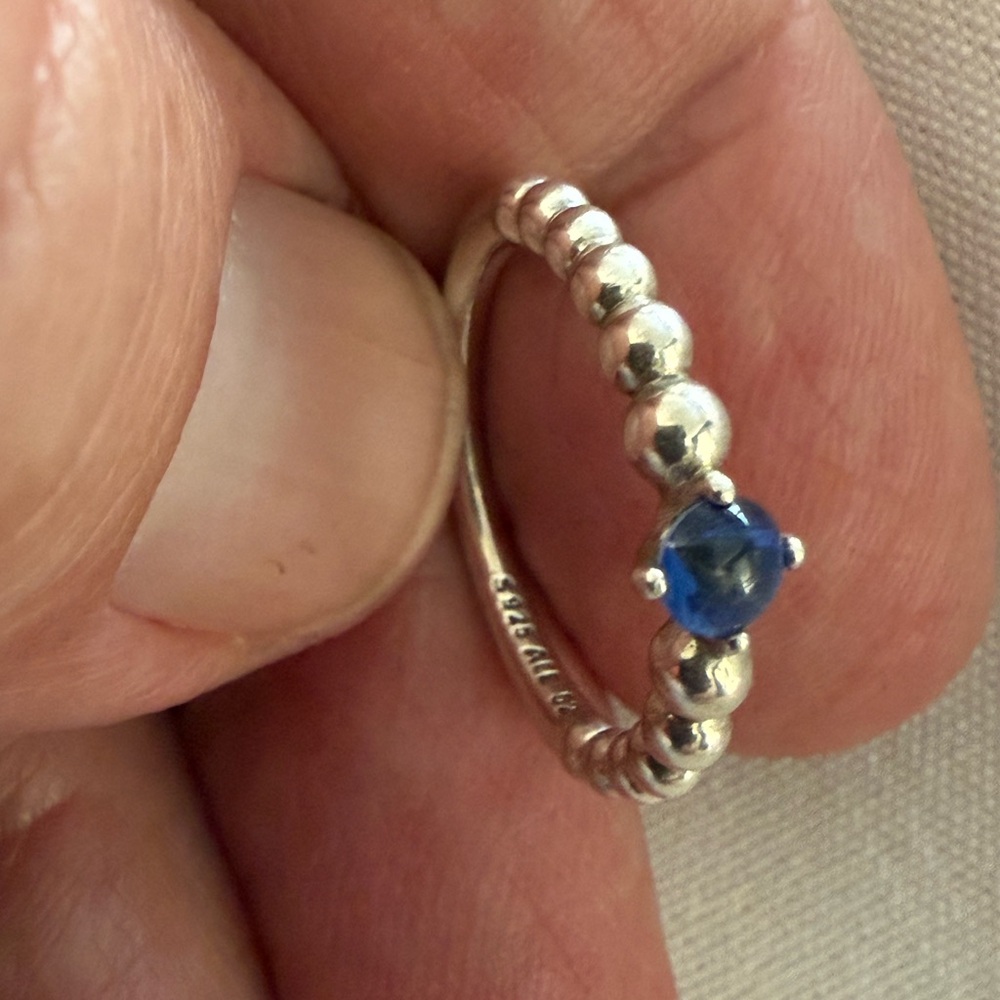 Silver Beaded Ring With Blue Stone - image 4